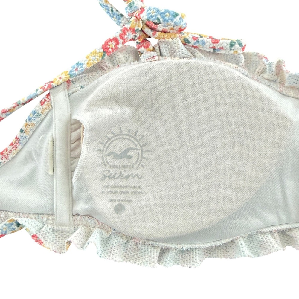 Hollister Floral Smocked Ruffle Bikini Top S Multi-Color Tie Strap Swim Beach - Picture 4 of 7